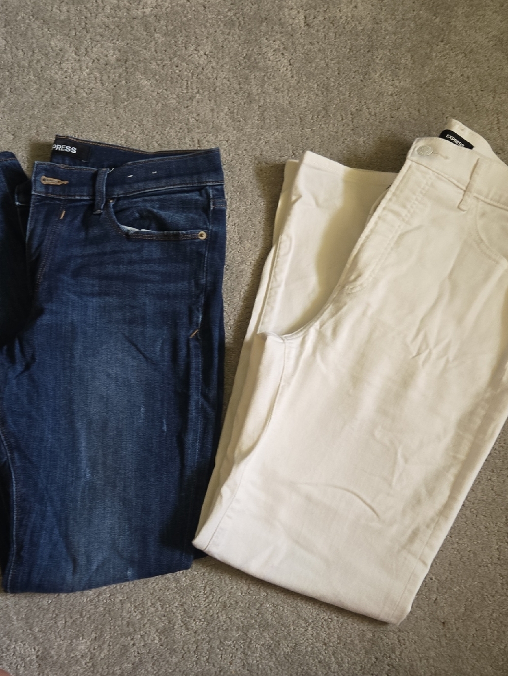 Express Dark Blue Denim Leggings & Cream-Lined Waistband